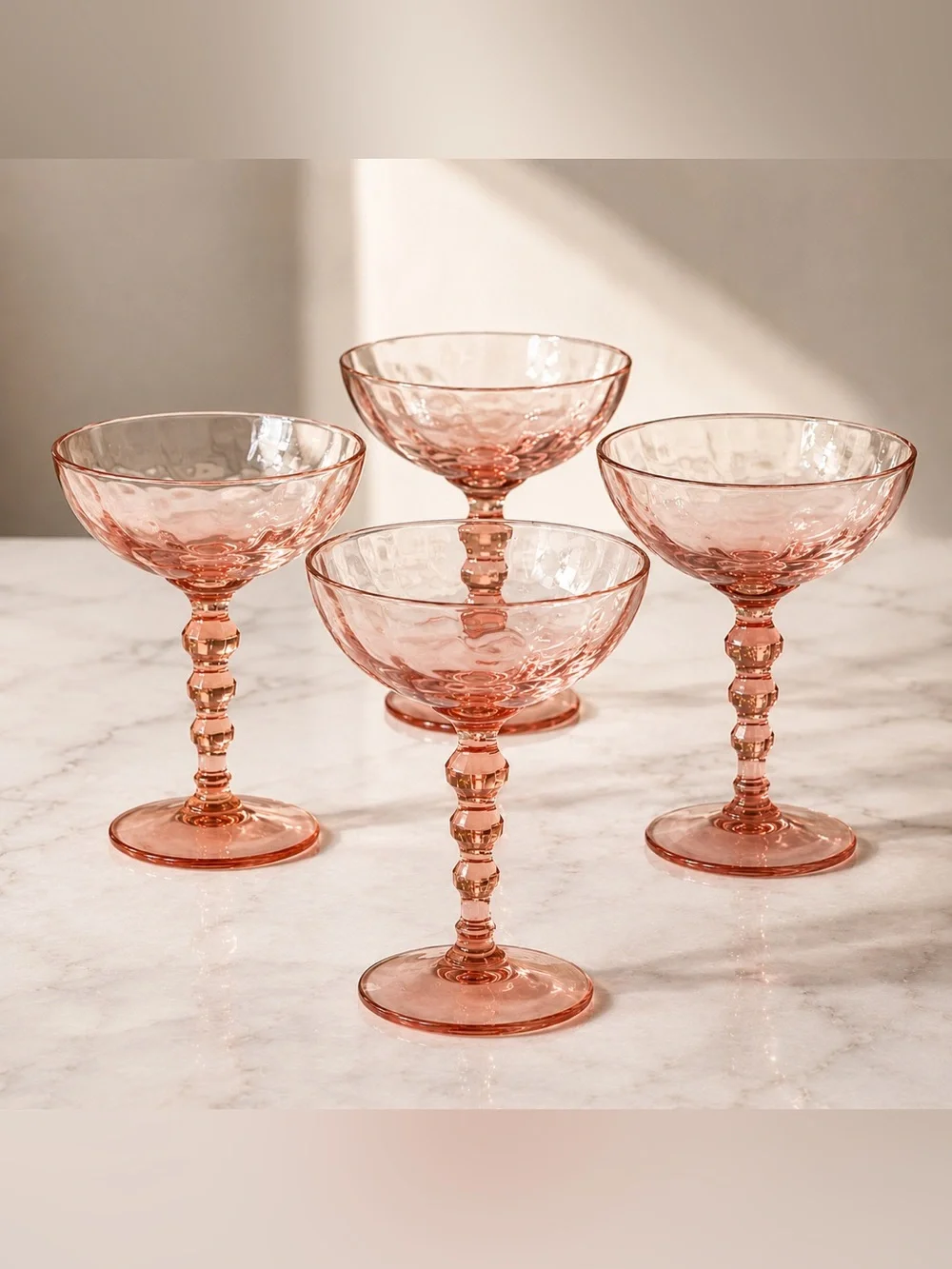 Pink Depression Glass Champagne Coupe Sherbet Glasses Set of 4